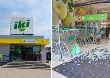 IKI parduotuvėje klientų saugumas personalui nerūpi, net tada kai virsta stiklinės durys