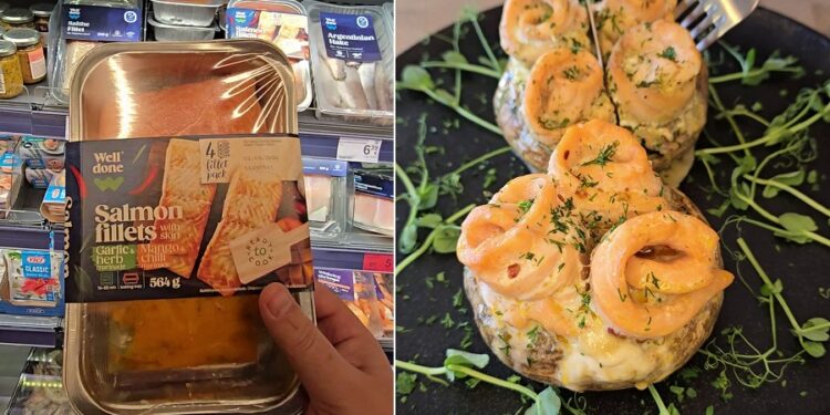 Kepti portabello krepšeliai su lašiša