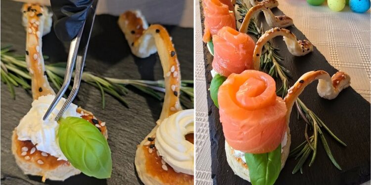 Šaukštelių formos užkandukai su lašiša